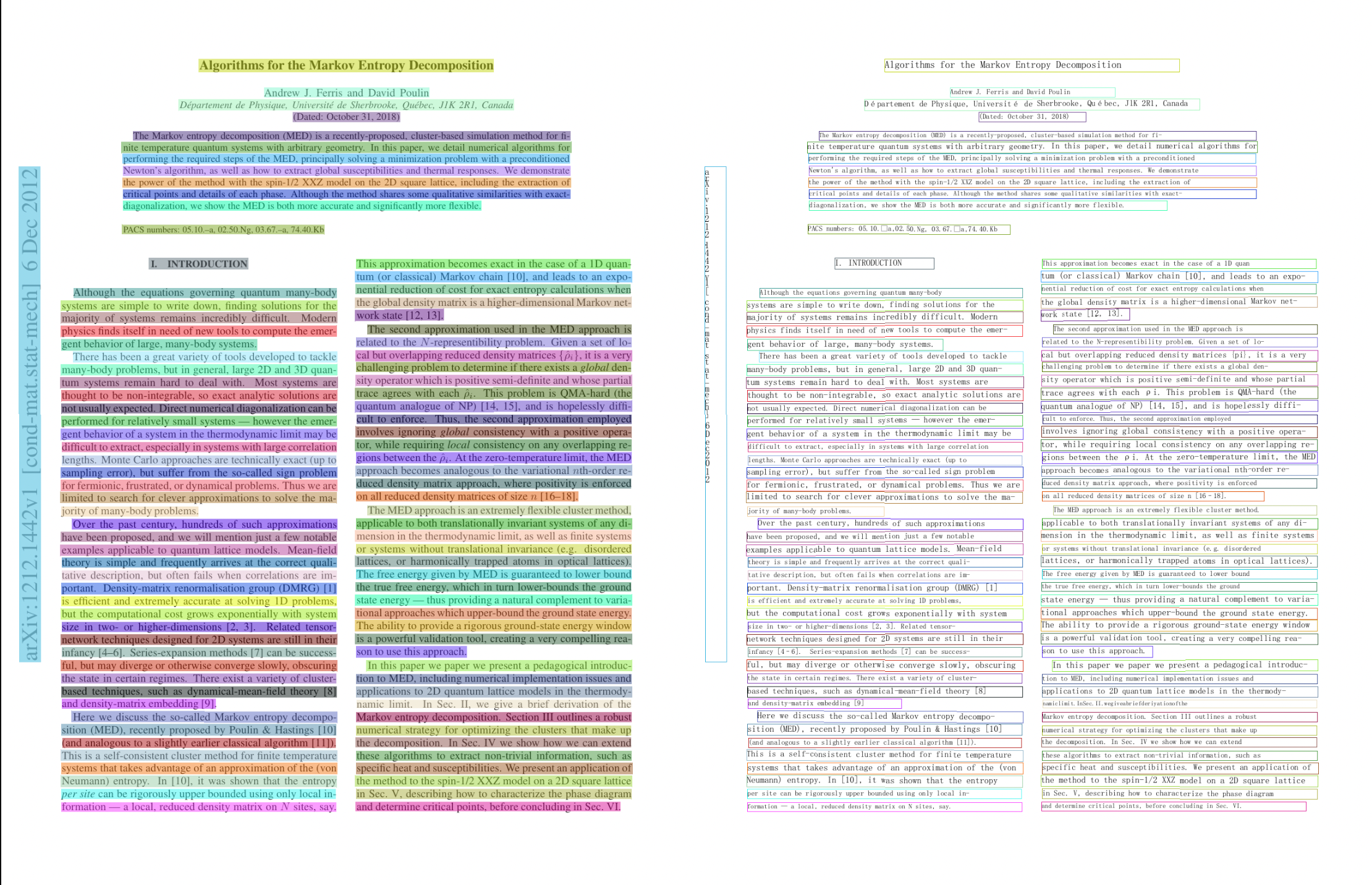 Visualization of OCR pipeline output with detected and recognized text regions