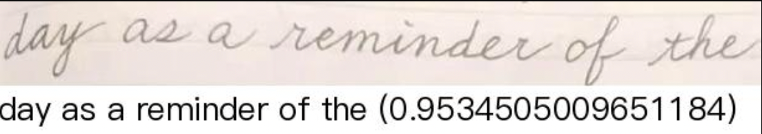Example text recognition output showing recognized text day as a reminder of the