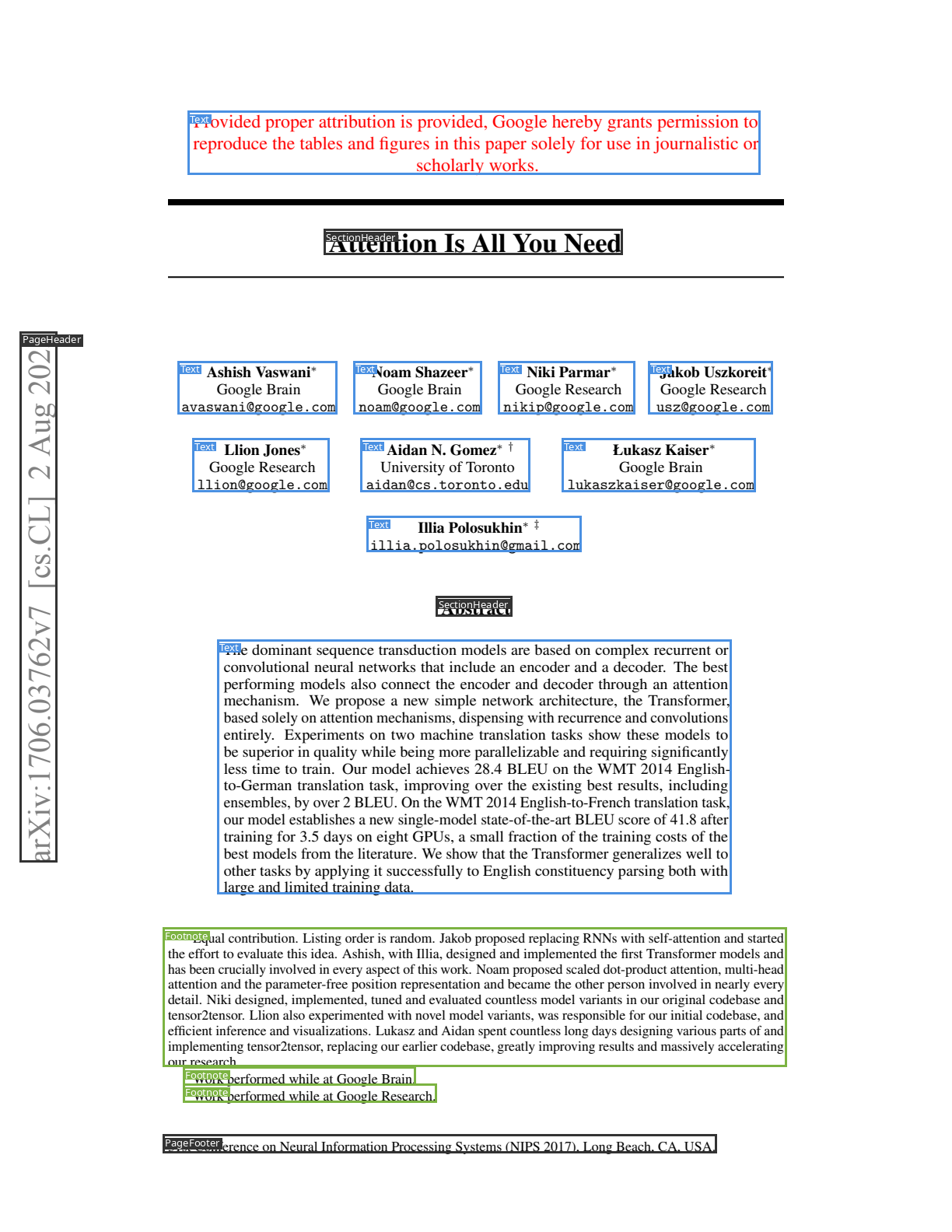 Layout analysis with labeled regions