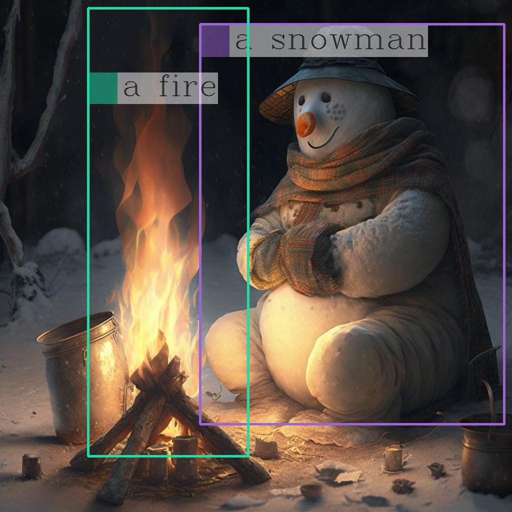 An image of a snowman warming himself by a fire.
